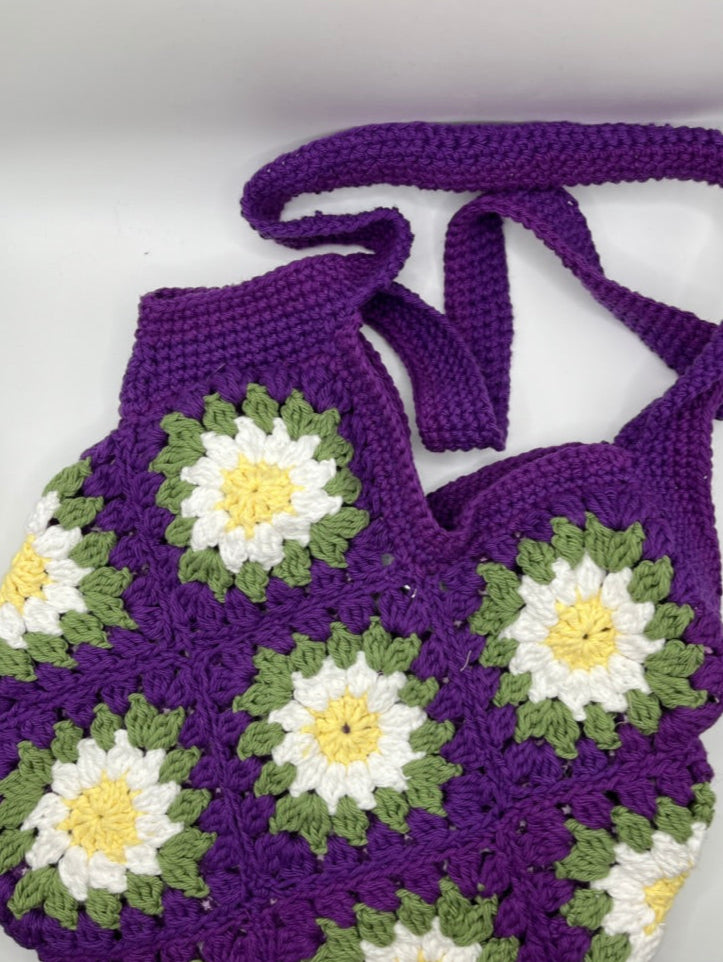 ๐ผ Crochet purple daisy Tote Bag ๐ผ