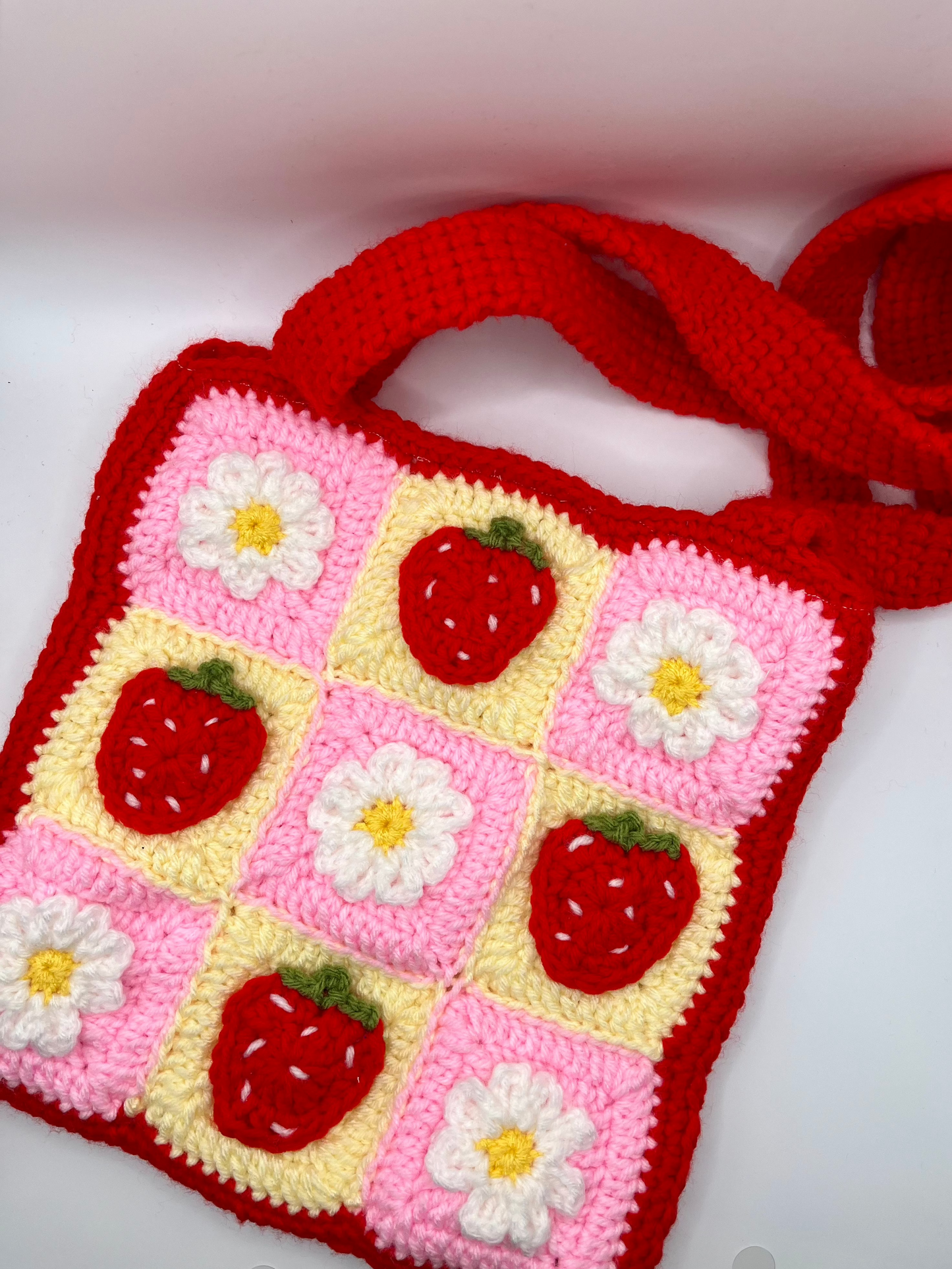 Crocchet Strawberry and cream Tote