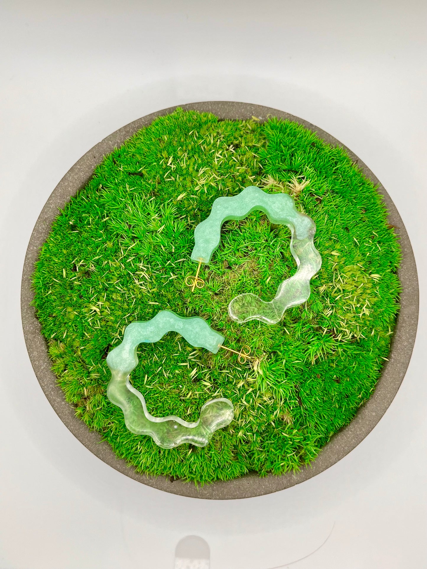Green and clear hoop Resin Earrings