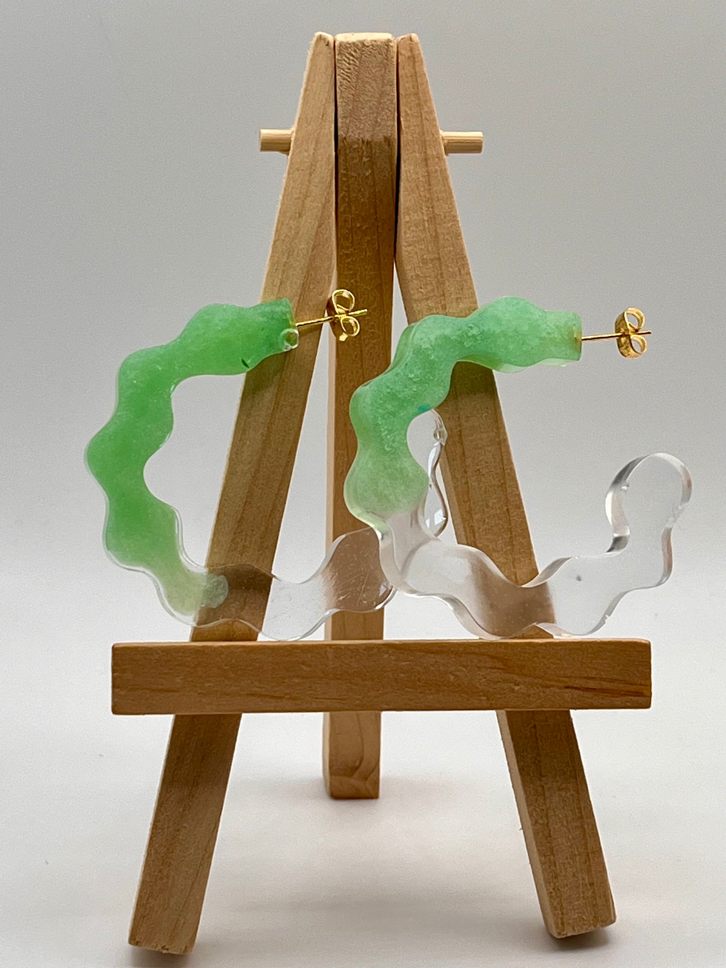 Green and clear hoop Resin Earrings