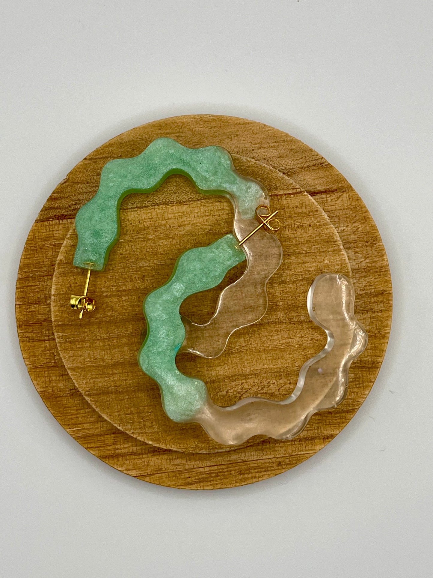 Green and clear hoop Resin Earrings