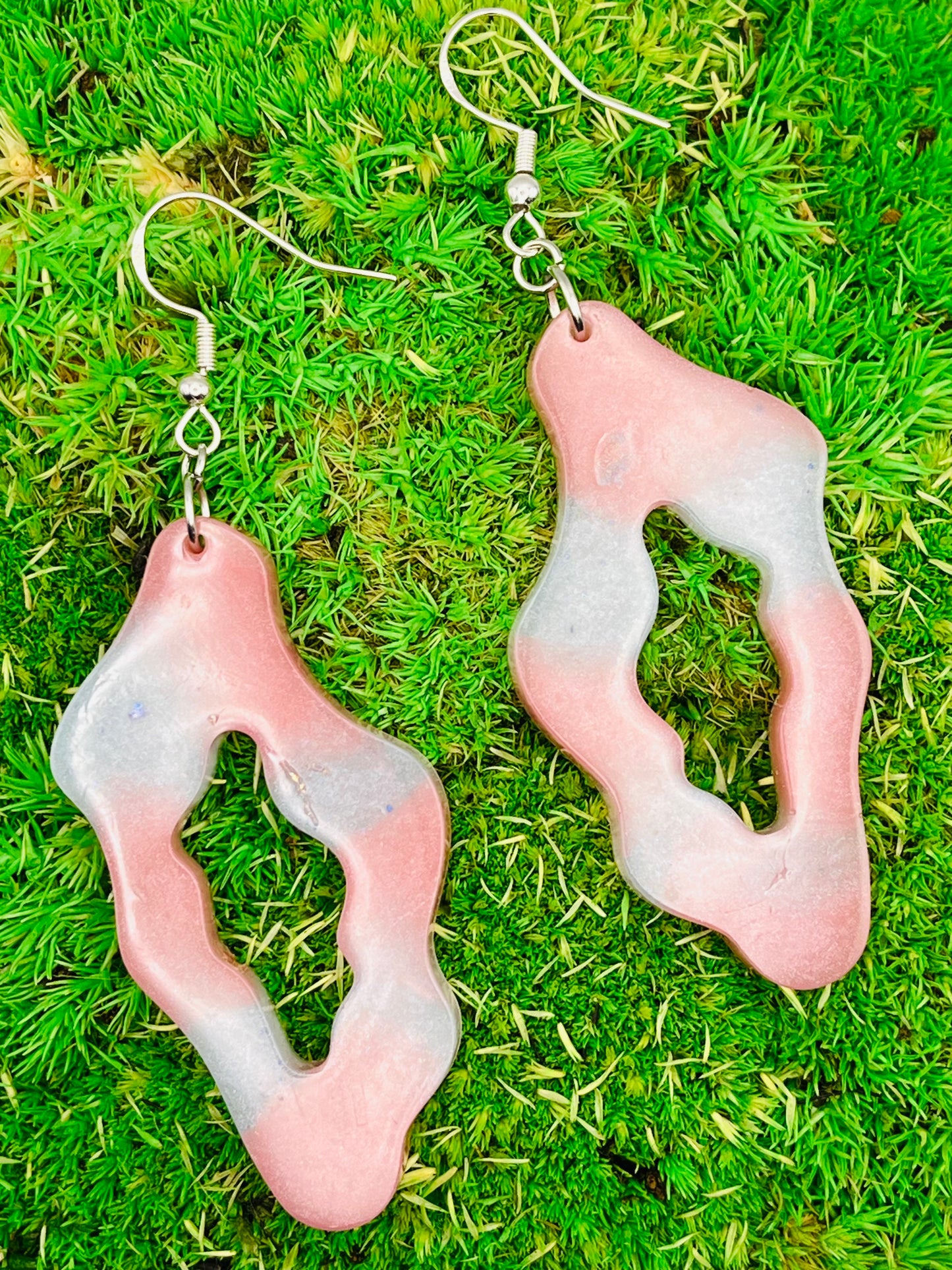 Pink and White Geo Rock Resin Earrings