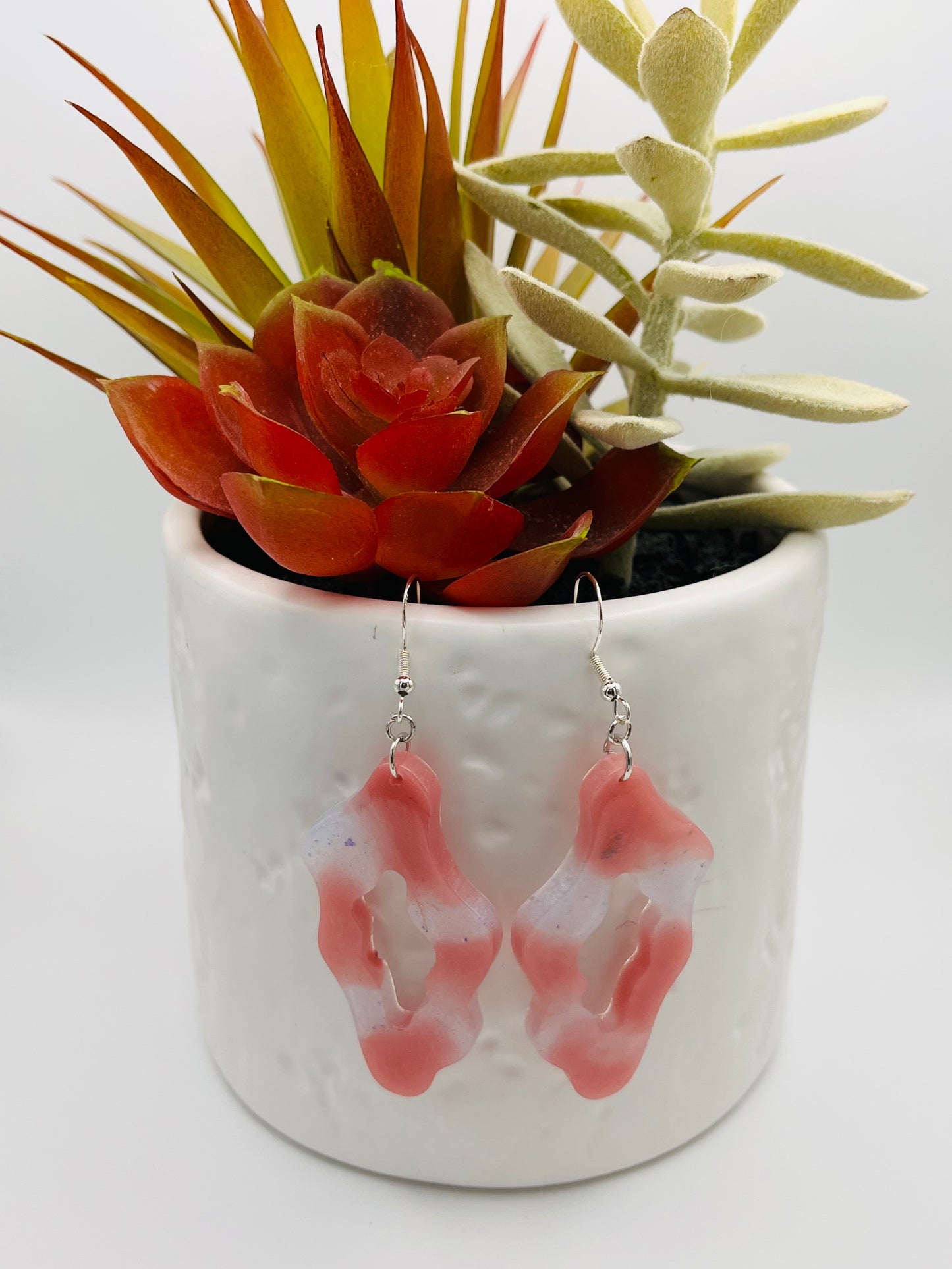 Pink and White Geo Rock Resin Earrings
