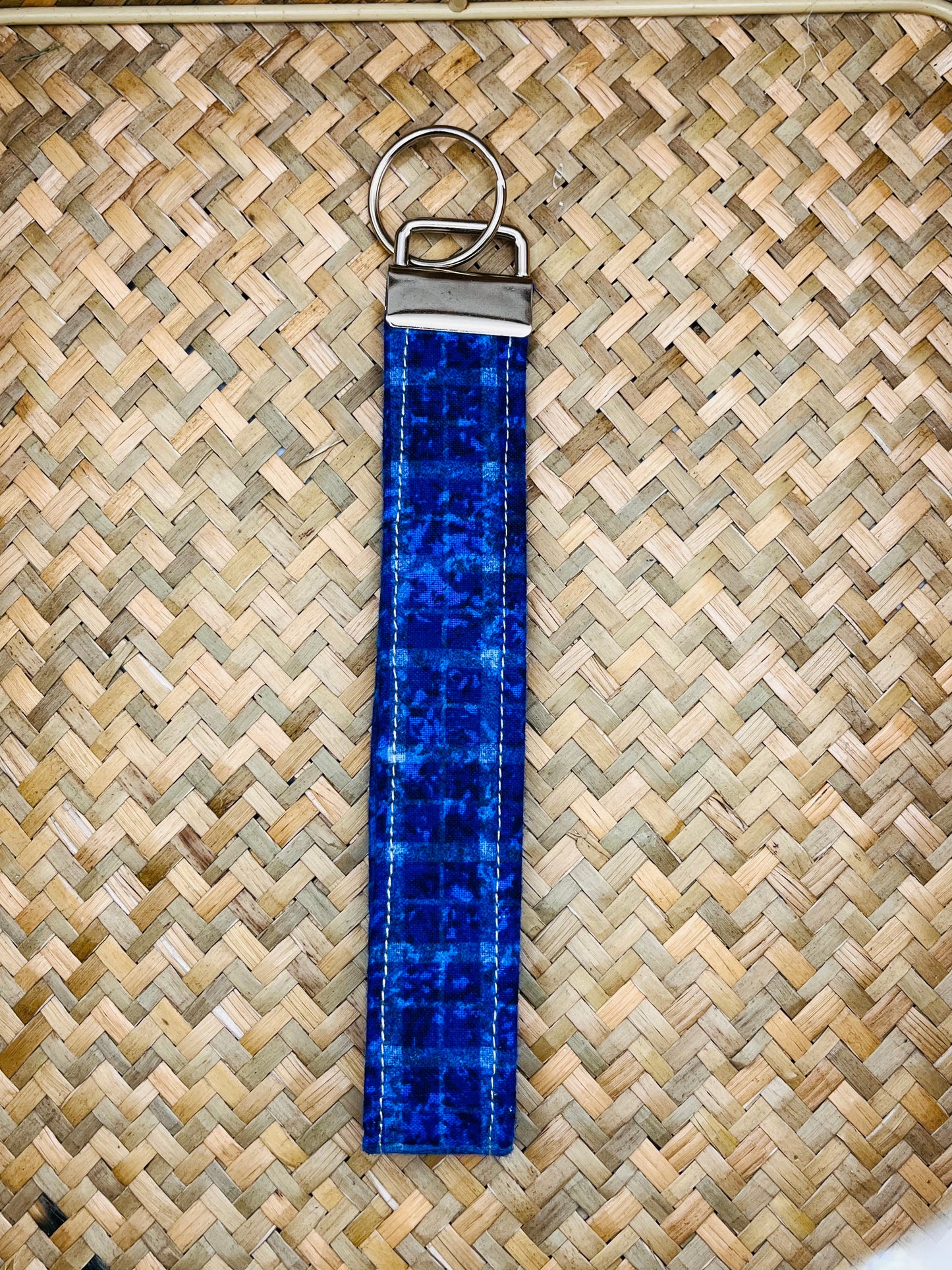 Blue Plaid Handmade Key Wristlet key Accessory