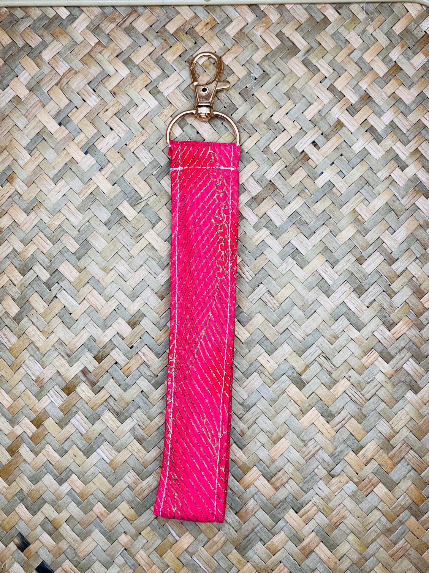Pink with Gold Lines Handmade Key Wristlet key Accessory
