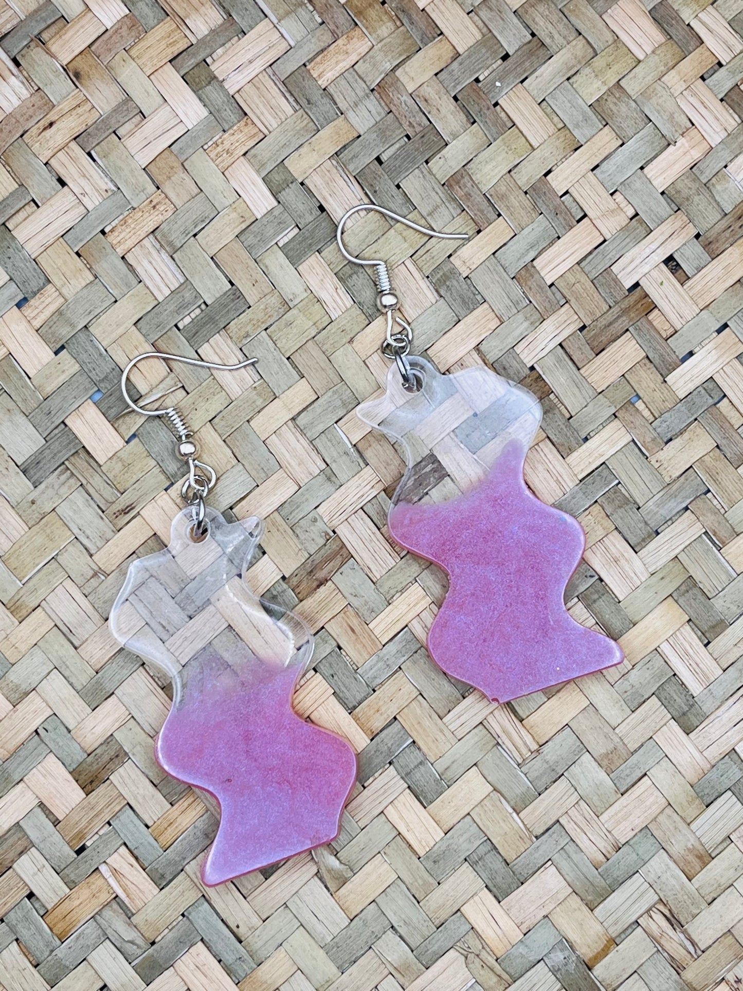 Pink & Clear Waves Resin Earrings