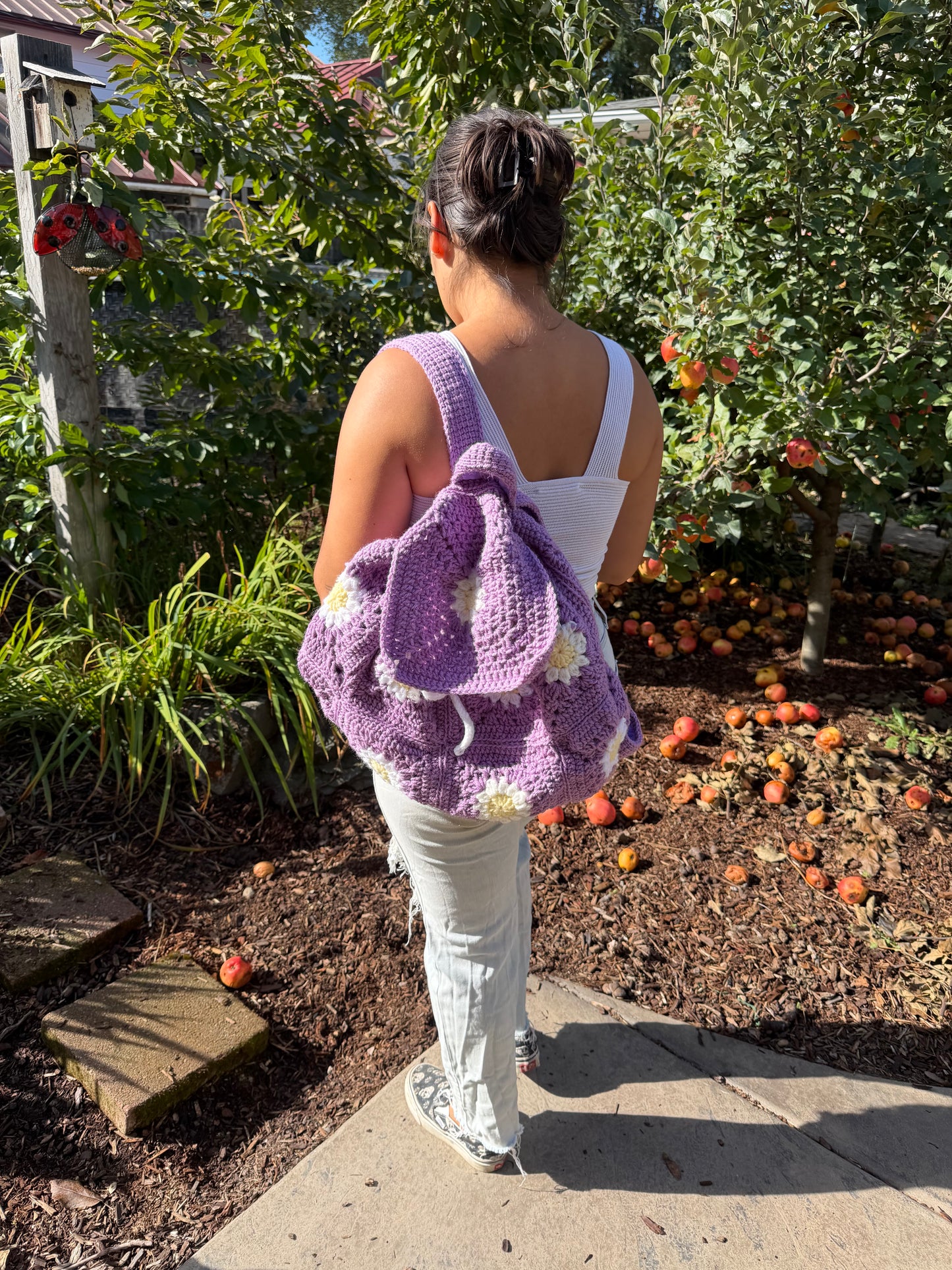 Crochet Light Purple Daisy Backpack