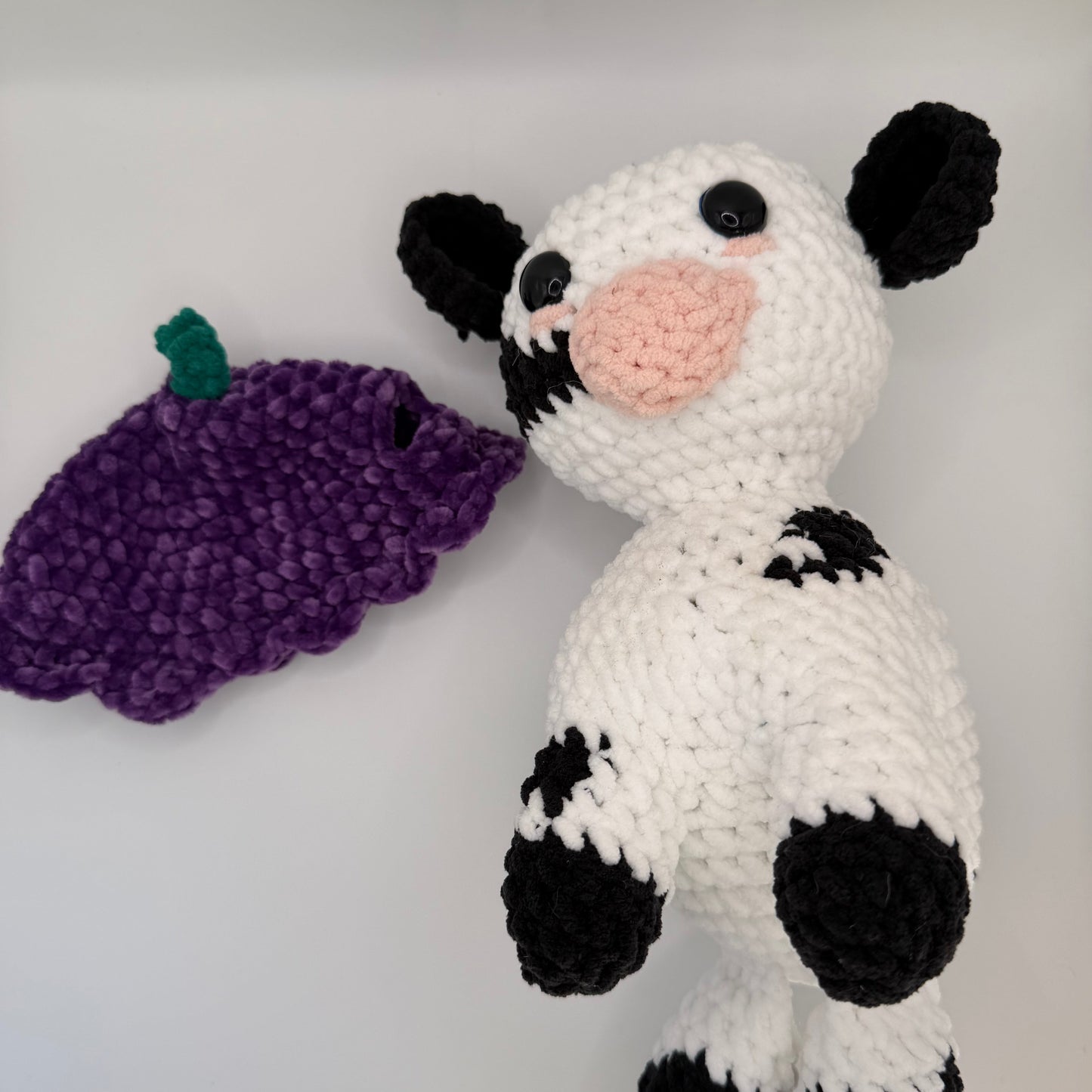 Crochet Plush Cow with Interchangeable Berry Hats