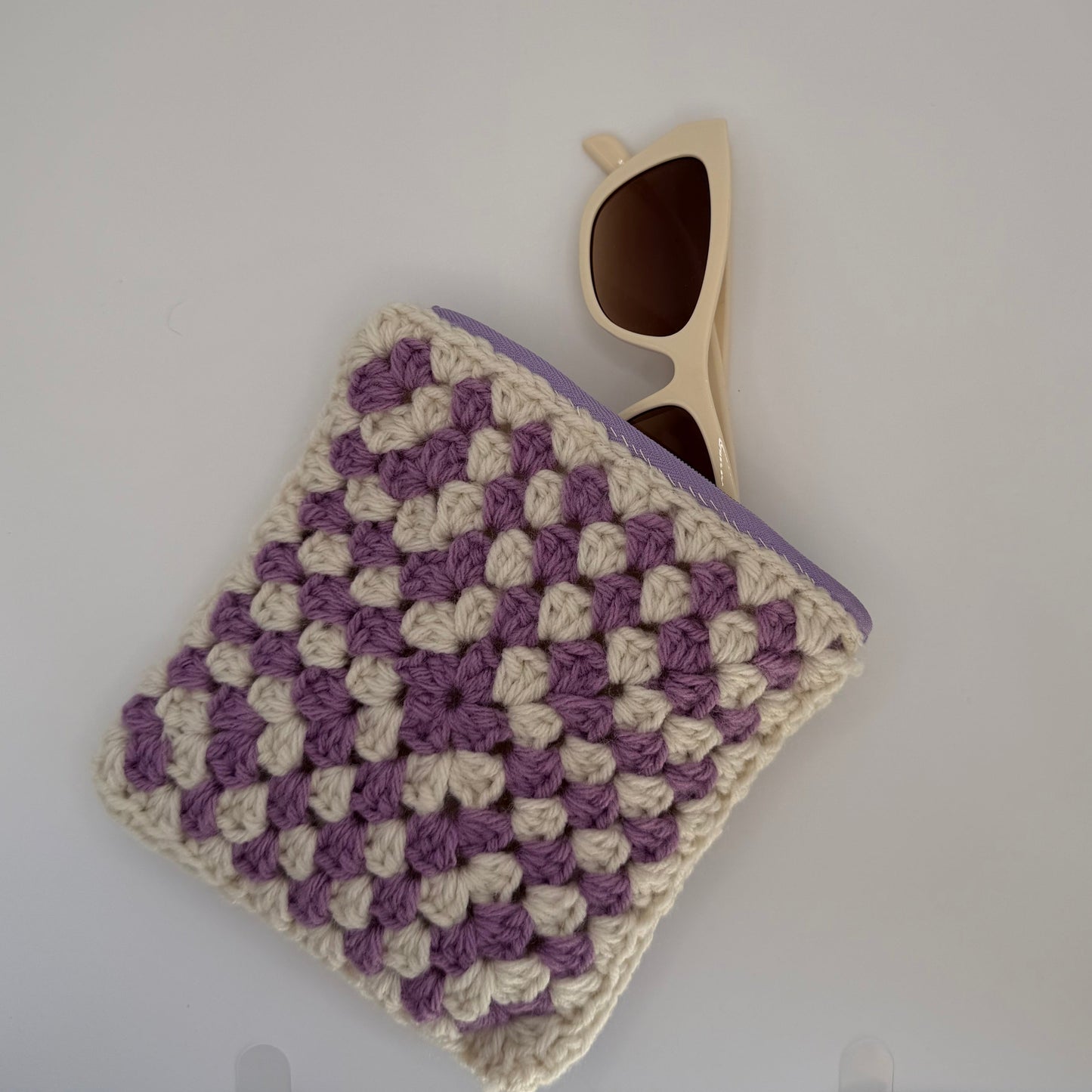Crochet Purple & Cream Zipper Pouch
