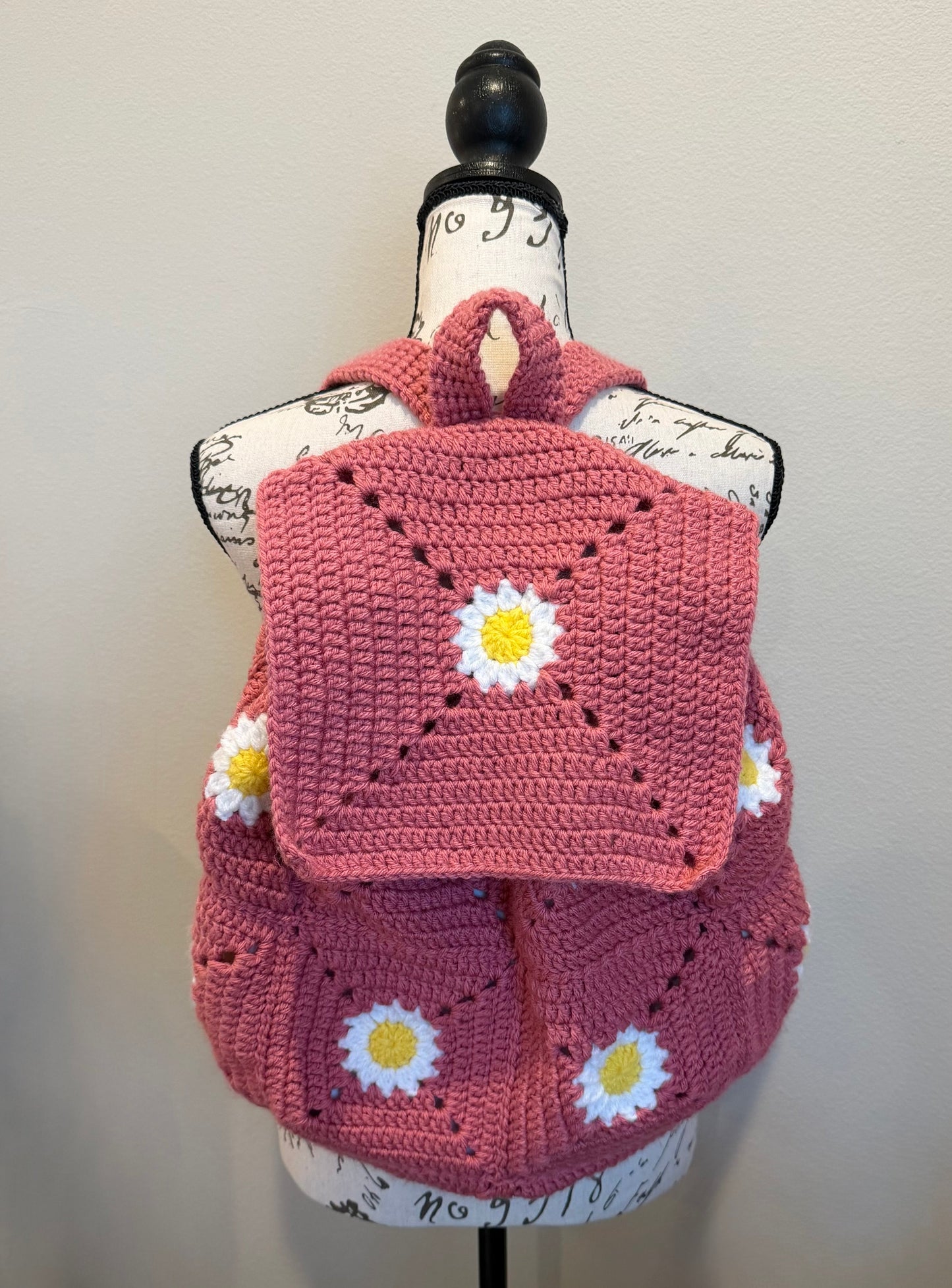 Crochet Pink Daisy Backpack