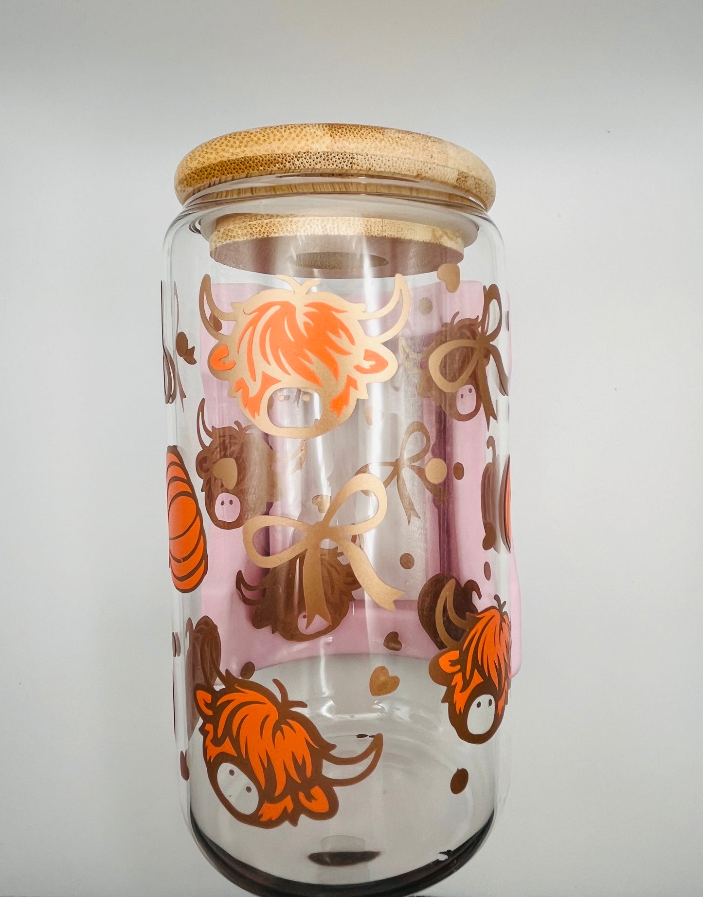 Highland Cow Pumpkins Bow Iced Coffee Glass