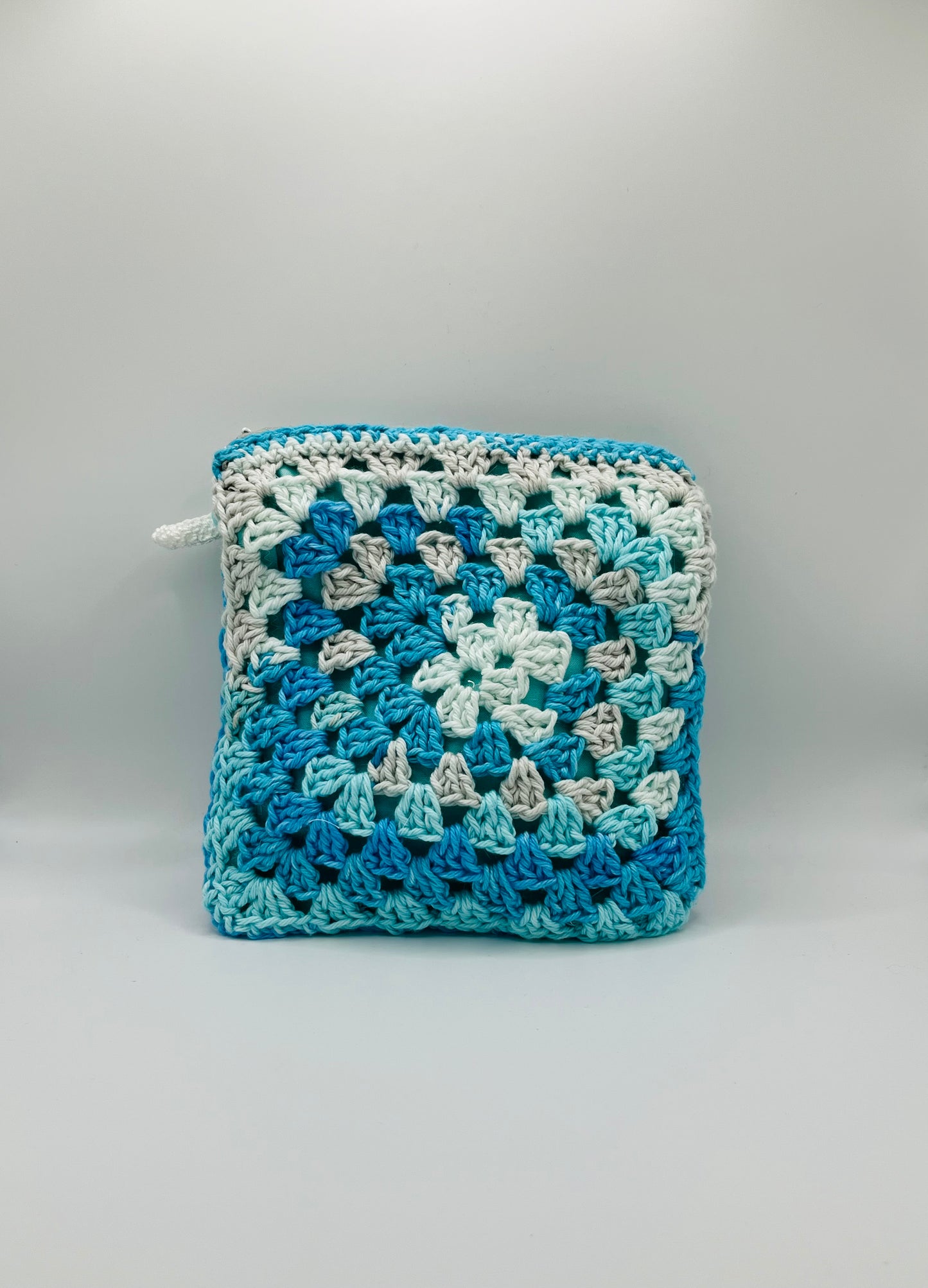 Blue swirl Crochet Zipper Pouch