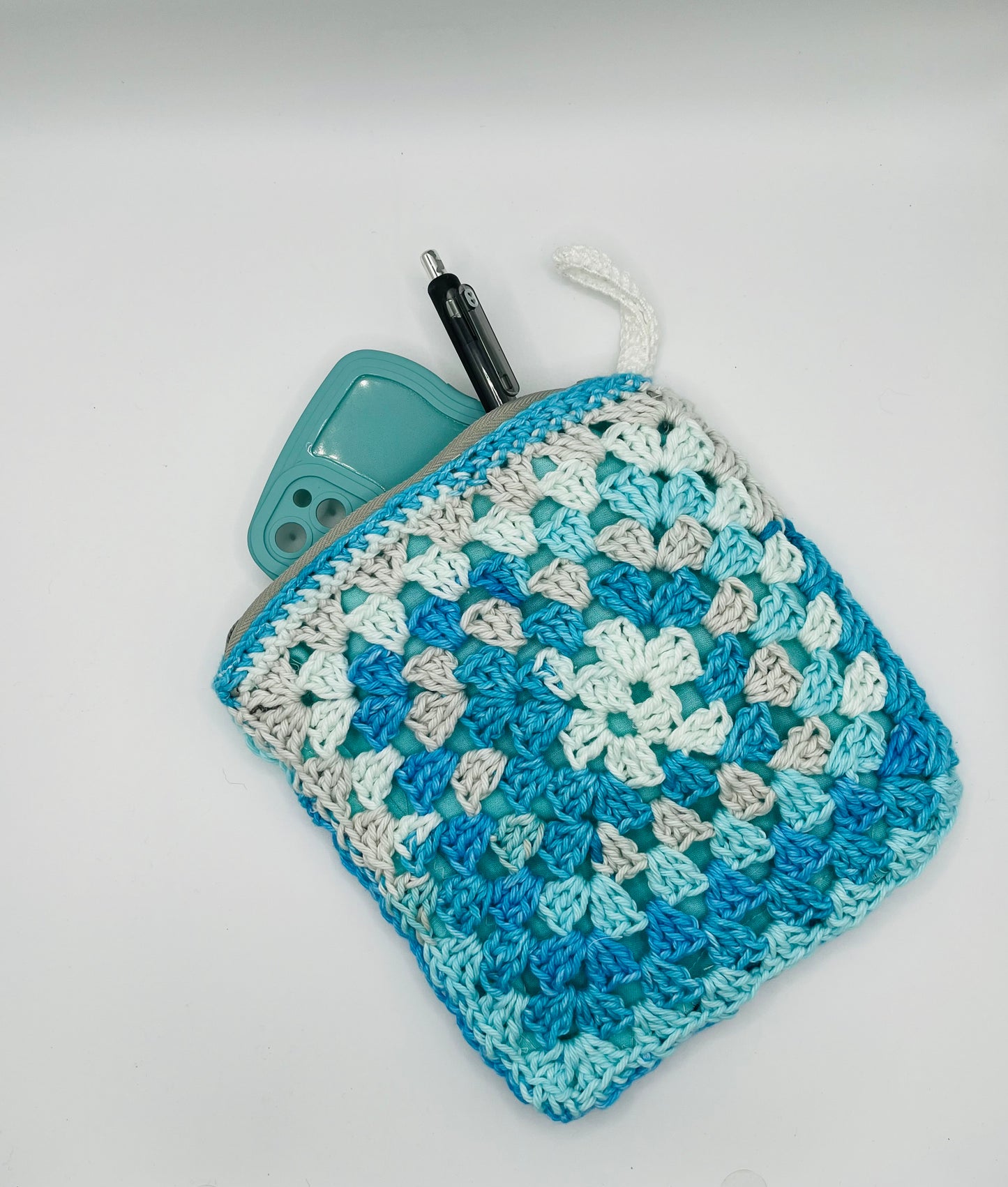 Blue swirl Crochet Zipper Pouch