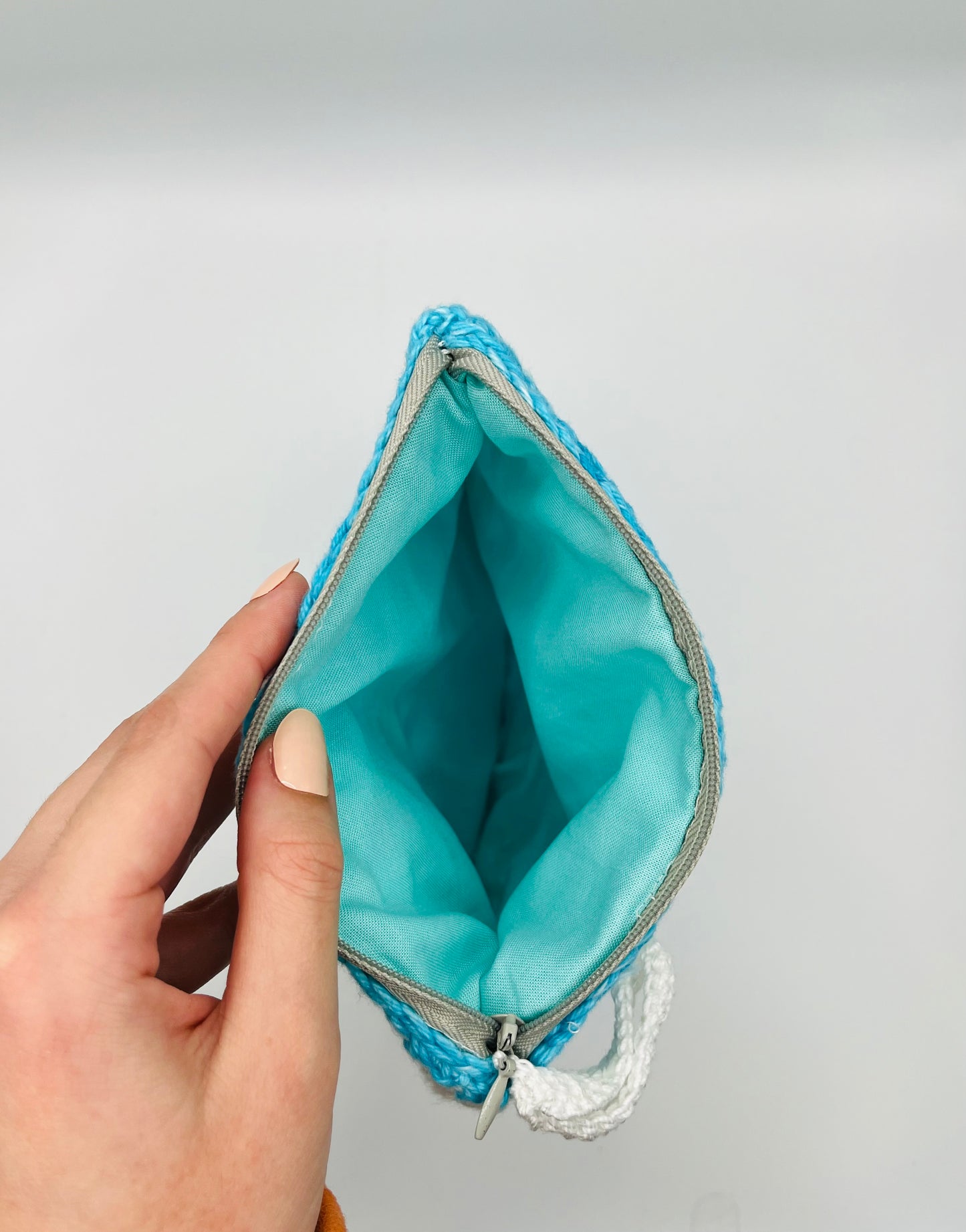 Blue swirl Crochet Zipper Pouch