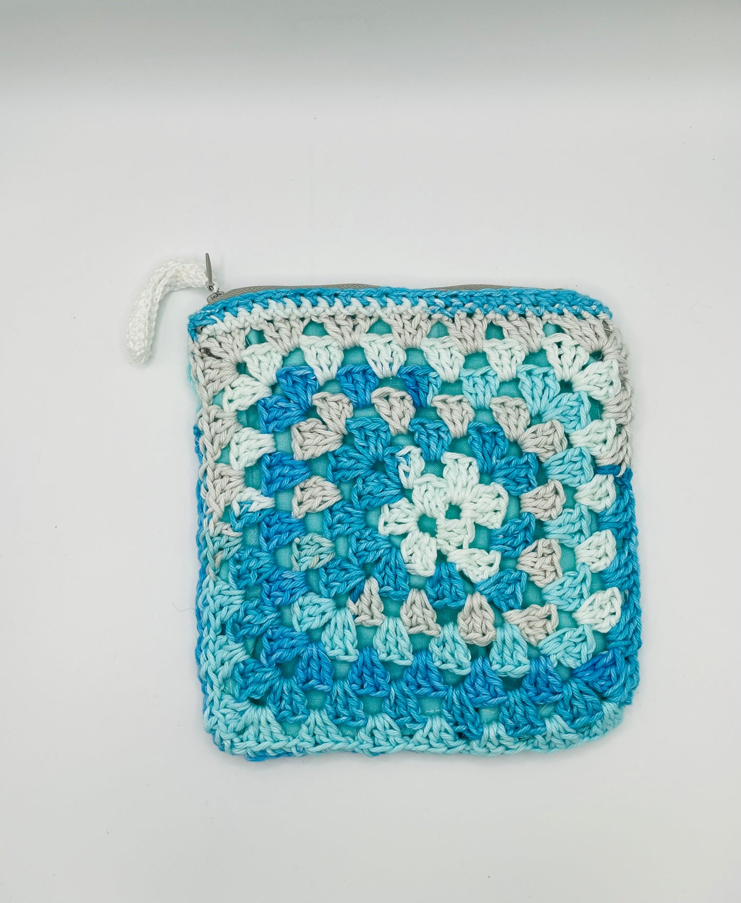 Blue swirl Crochet Zipper Pouch