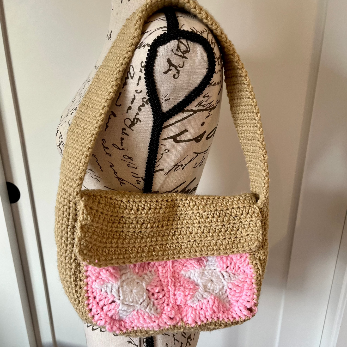 Crochet Messanger Light Pink Star Bag