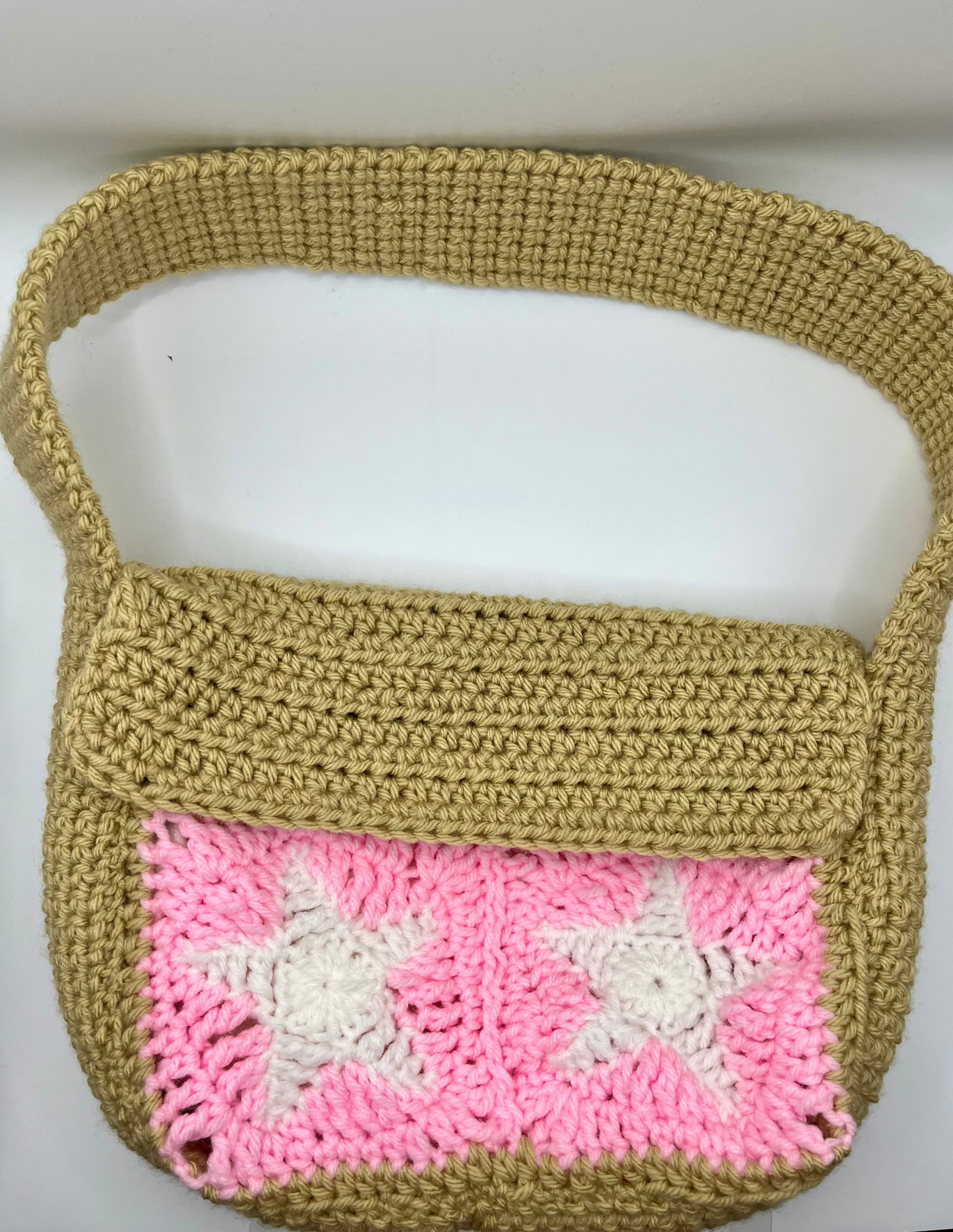 Crochet Messanger Light Pink Star Bag