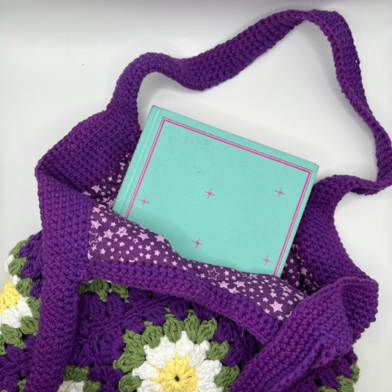 🌼 Crochet purple daisy Tote Bag 🌼