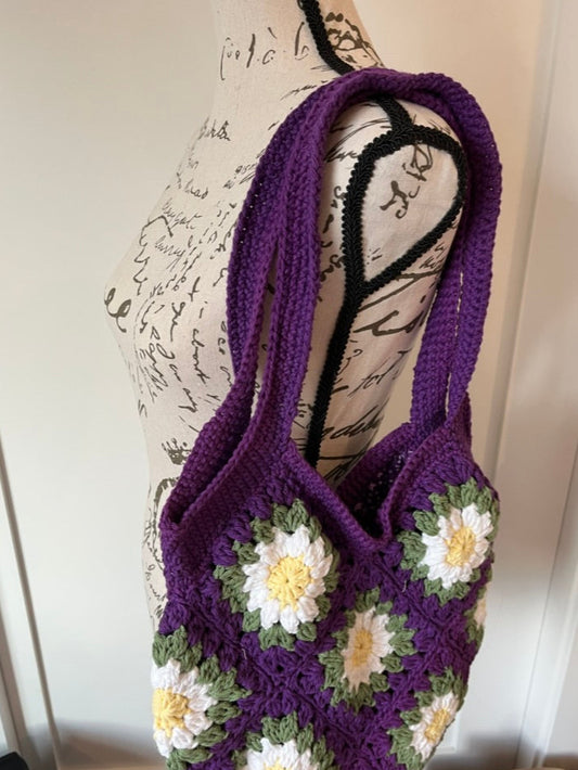 🌼 Crochet purple daisy Tote Bag 🌼