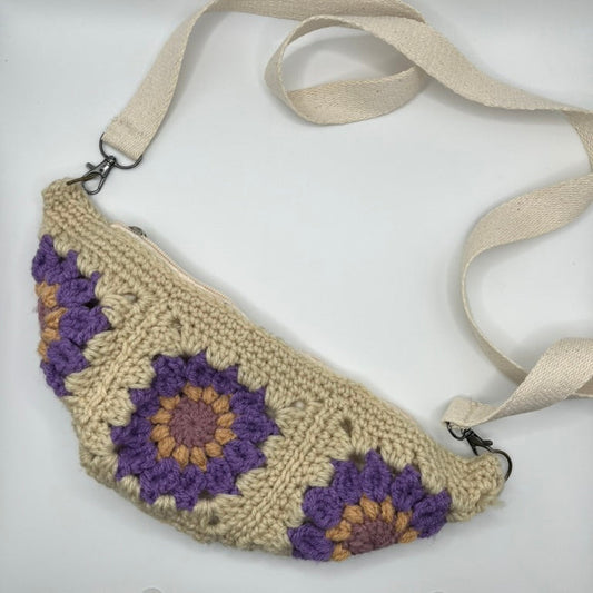 Crochet Floral Purple Cross Body Bag
