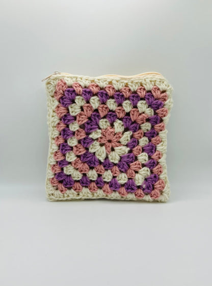 Crochet Purple, Pink & Cream Zipper Pouch