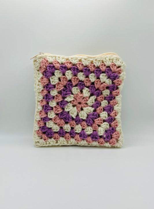 Crochet Purple, Pink & Cream Zipper Pouch