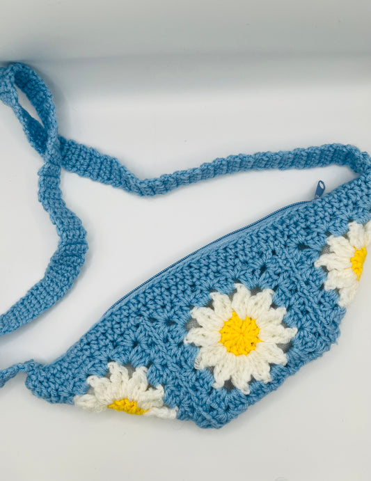 Daisy Blue Crochet Cross Body Bag