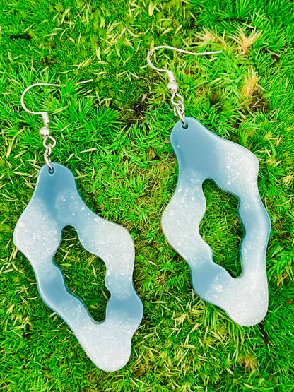 Blue and white Geo Rock Resin Earrings