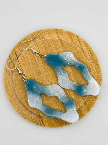 Blue and white Geo Rock Resin Earrings