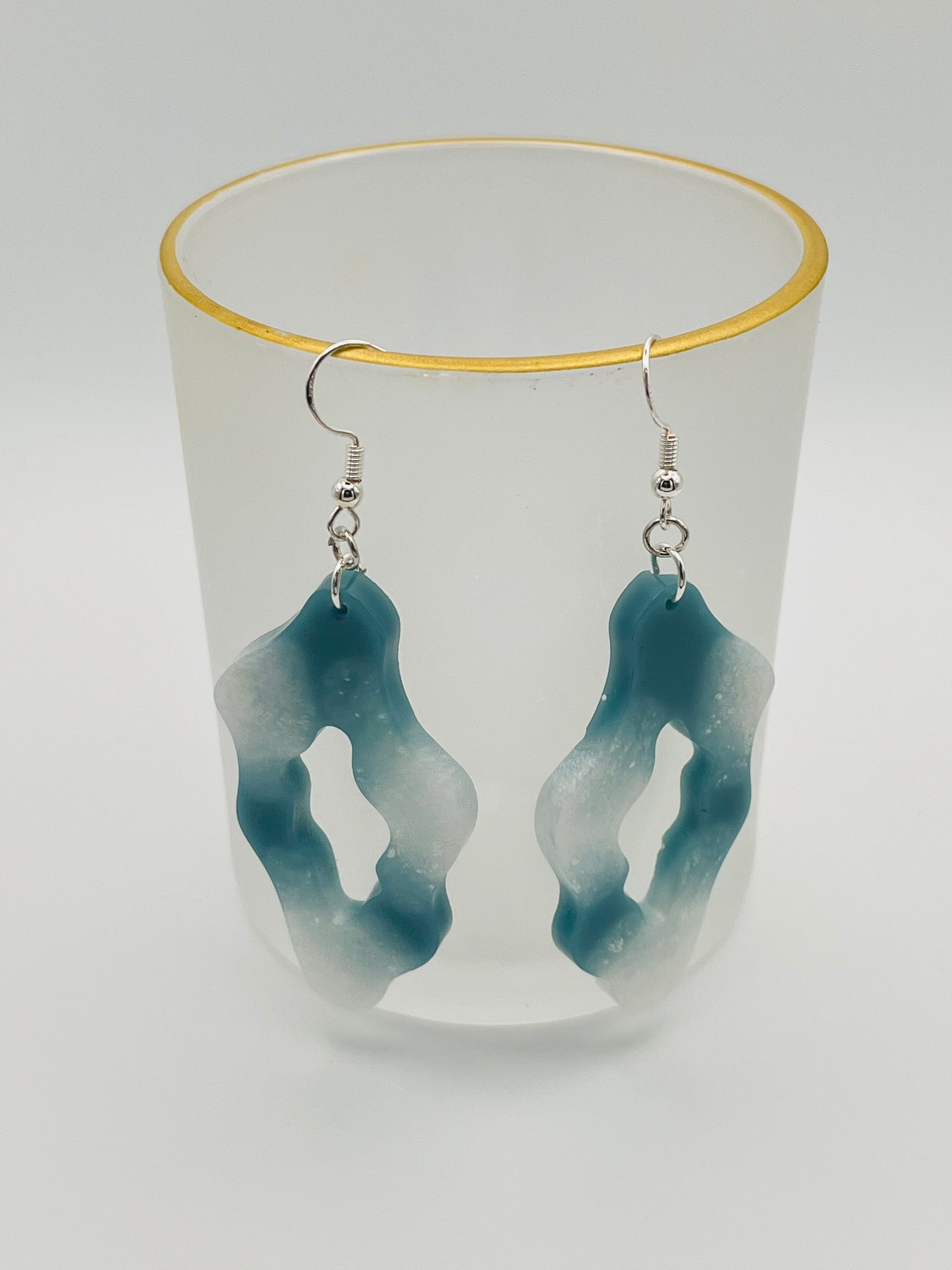 Blue and white Geo Rock Resin Earrings