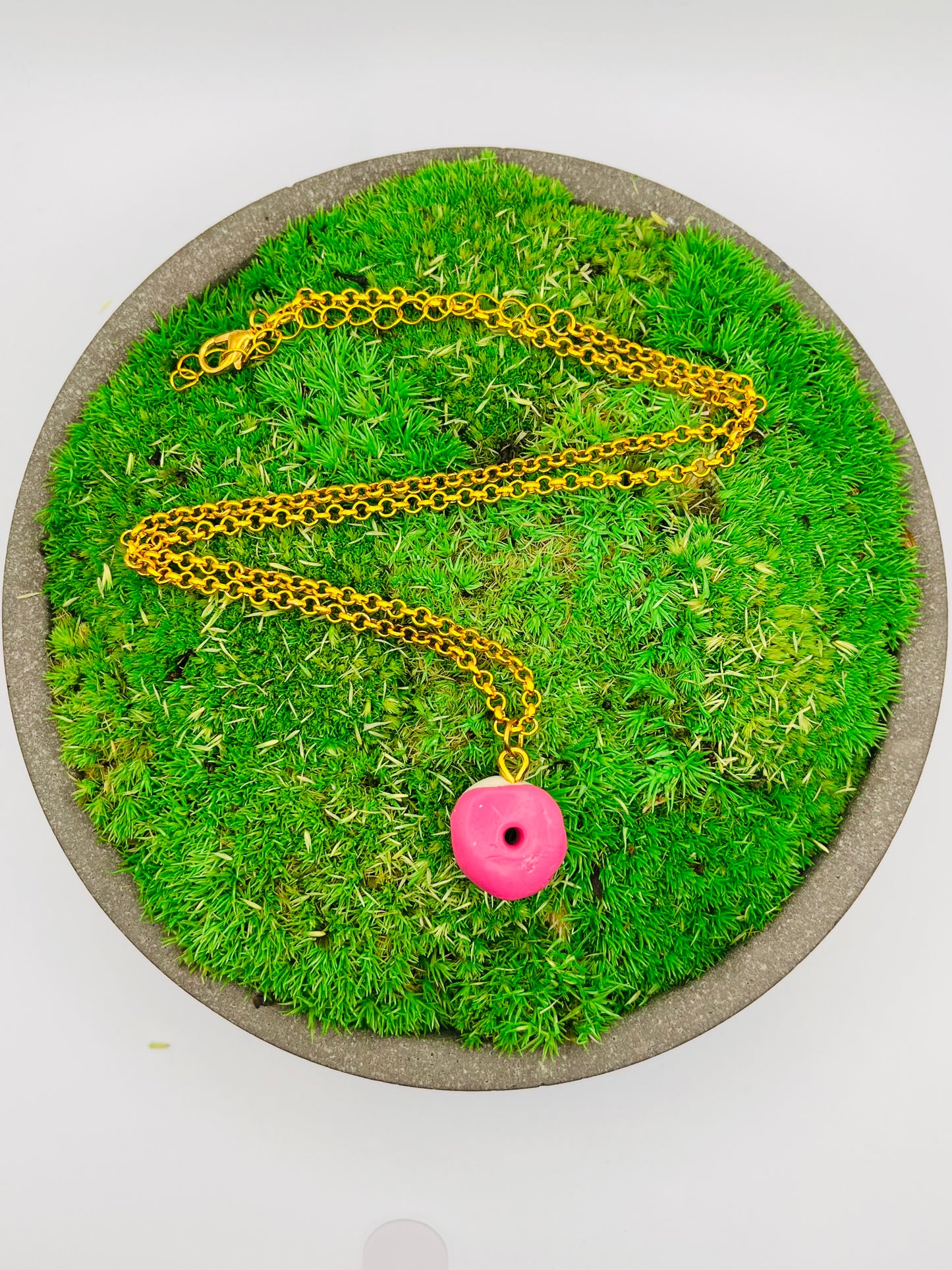 Pink Donut Clay Necklace