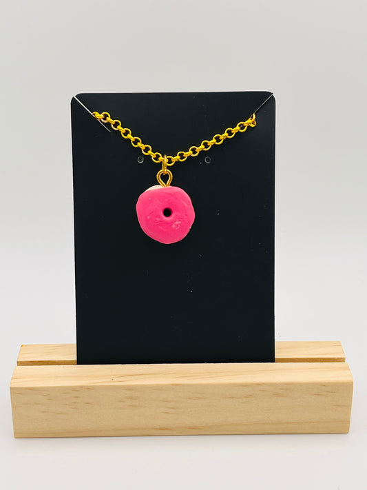 Pink Donut Clay Necklace