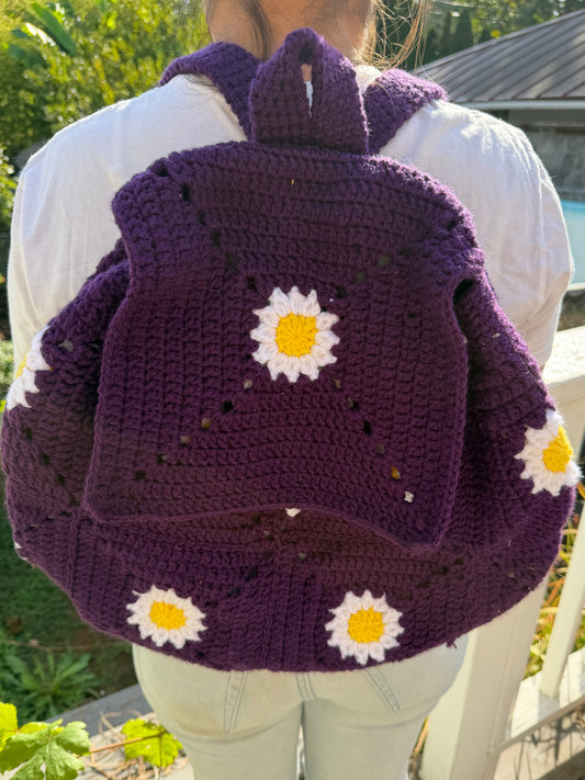 Deep Violet Crochet Daisy Backpack