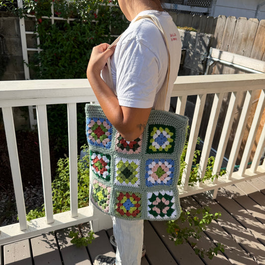 Sage Rainbow Granny Square Tote