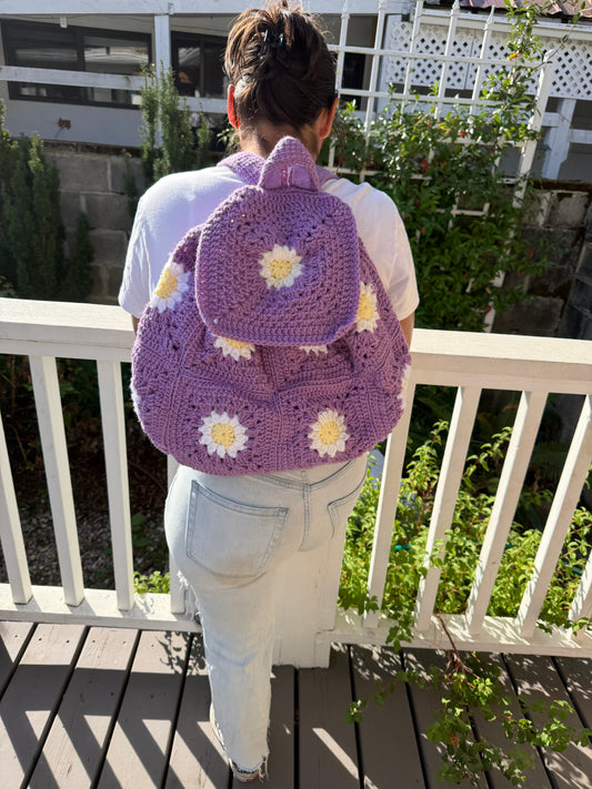 Crochet Light Purple Daisy Backpack