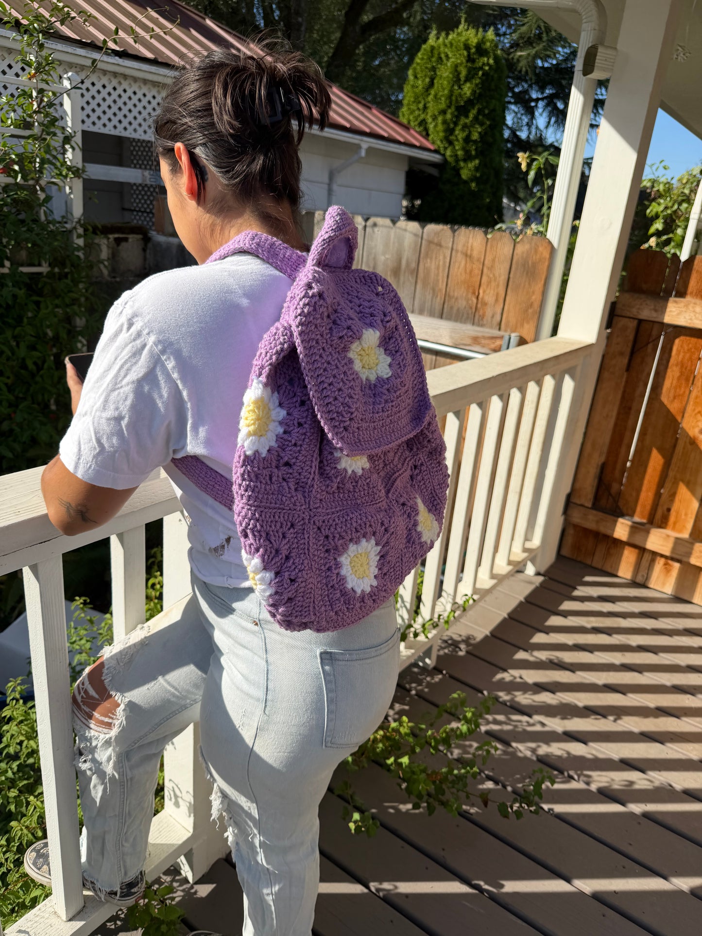 Crochet Light Purple Daisy Backpack