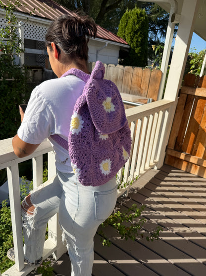 Crochet Light Purple Daisy Backpack