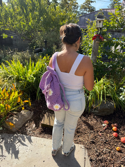 Crochet Light Purple Daisy Backpack