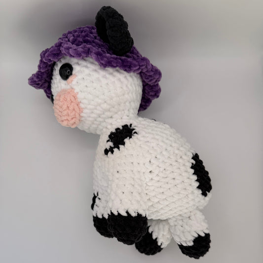 Crochet Plush Cow with Interchangeable Berry Hats
