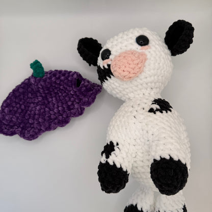 Crochet Plush Cow with Interchangeable Berry Hats