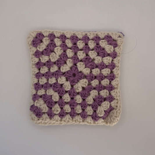 Crochet Purple & Cream Zipper Pouch