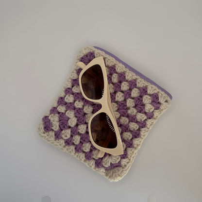 Crochet Purple & Cream Zipper Pouch