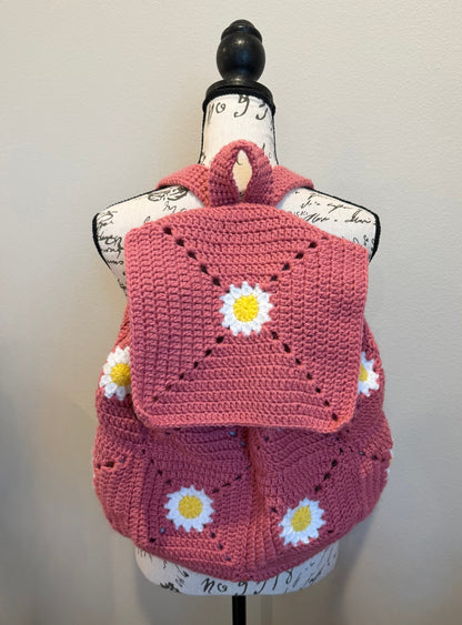 Crochet Pink Daisy Backpack