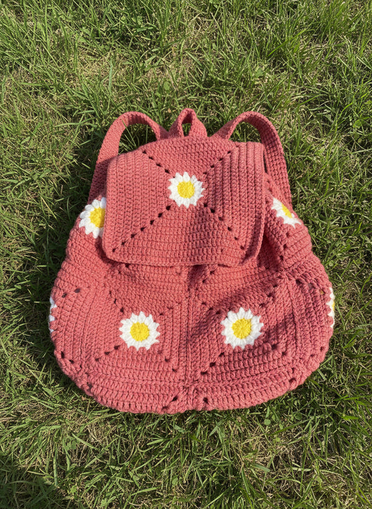 Crochet Pink Daisy Backpack