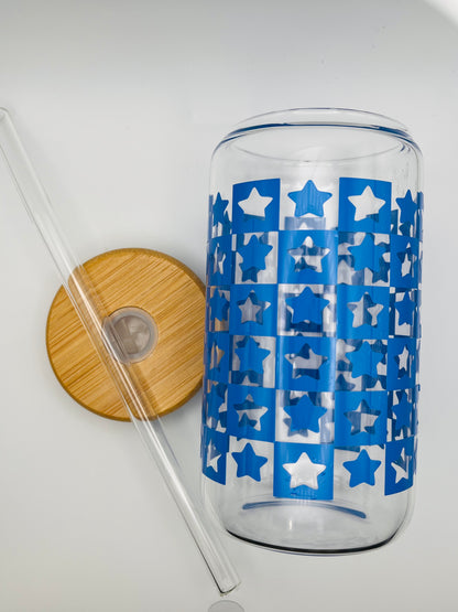 Checkered Stars Iced Coffee Glass