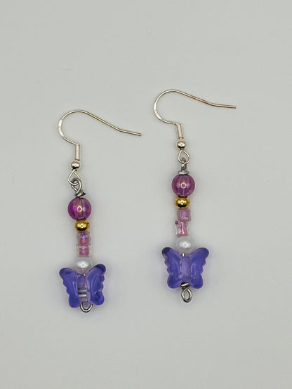 Purple Butterfly Beaded Earrings