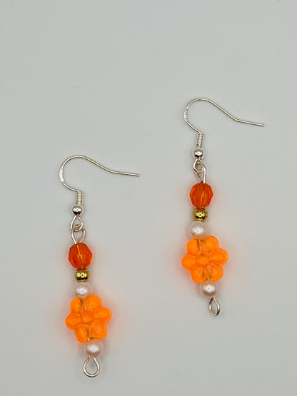 Orange Flower Beaded Earrings