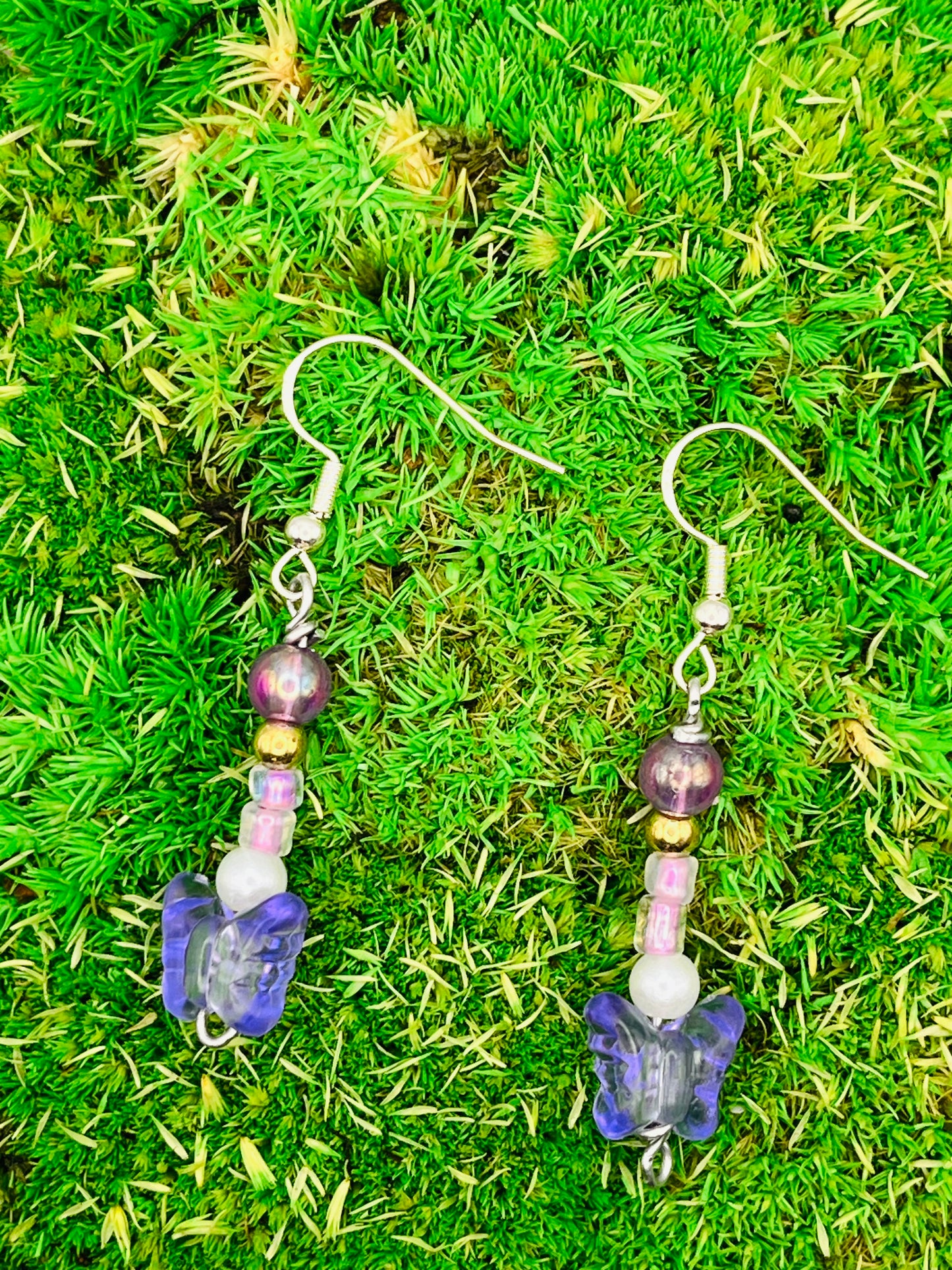 Purple Butterfly Beaded Earrings