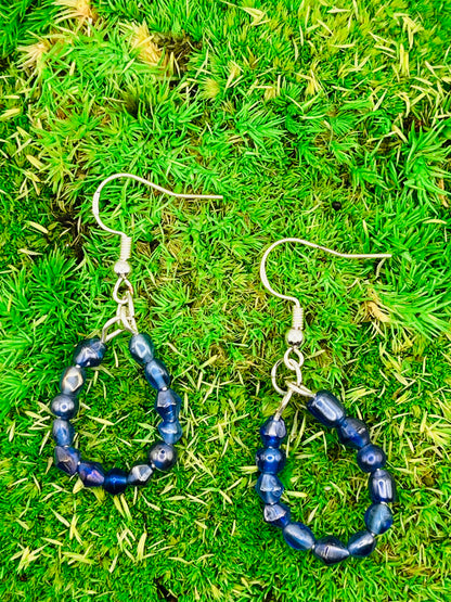 Blue Hoops Dangle Beaded Earrings