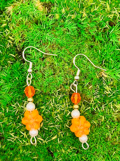 Orange Flower Beaded Earrings